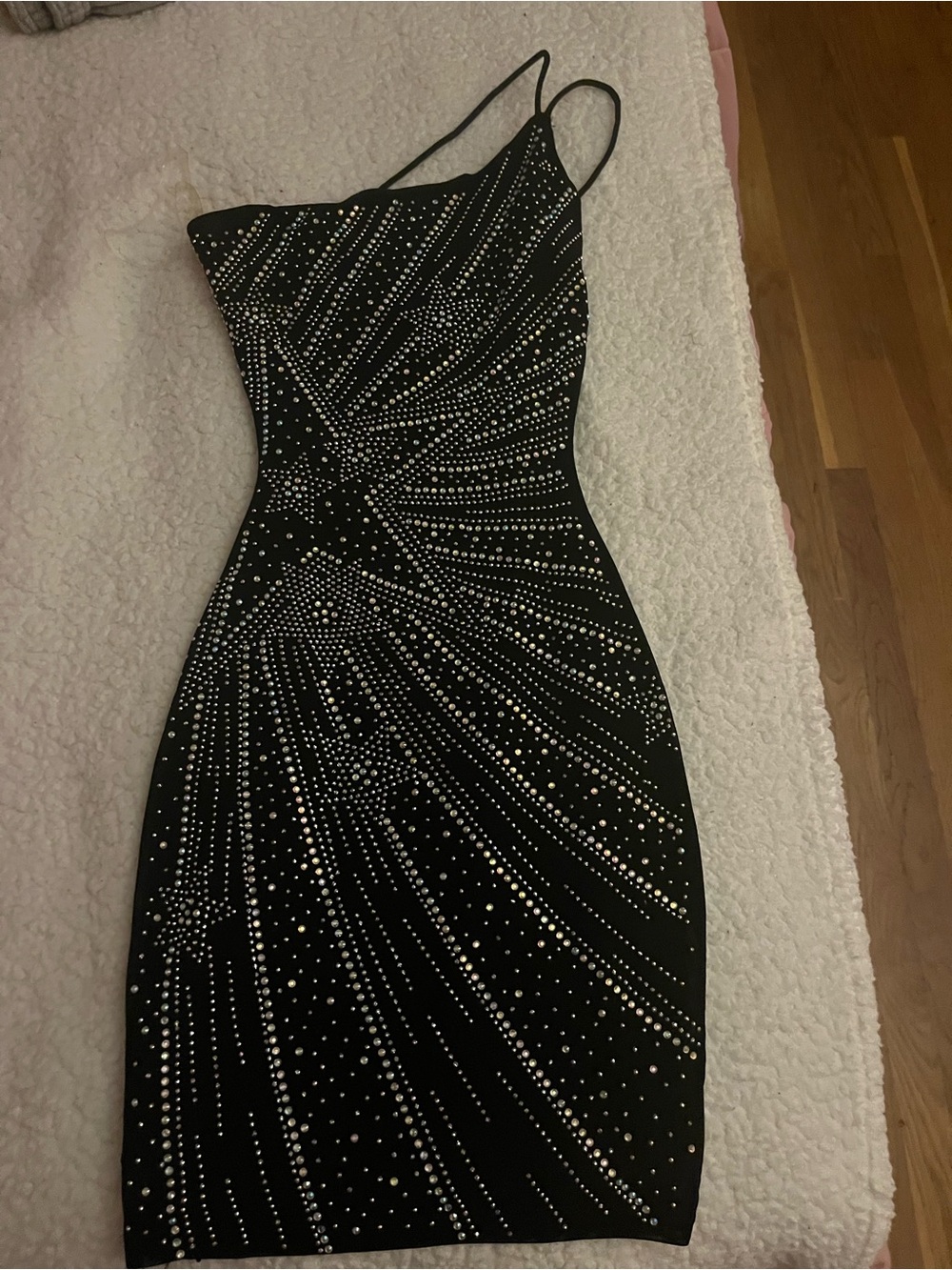 Windsor Black One-Shoulder Crystal-Studded Bodycon Dress